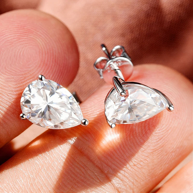 Smyoue 0.5CT 1CT Pear Cut Certified Moissanite Stud Earrings