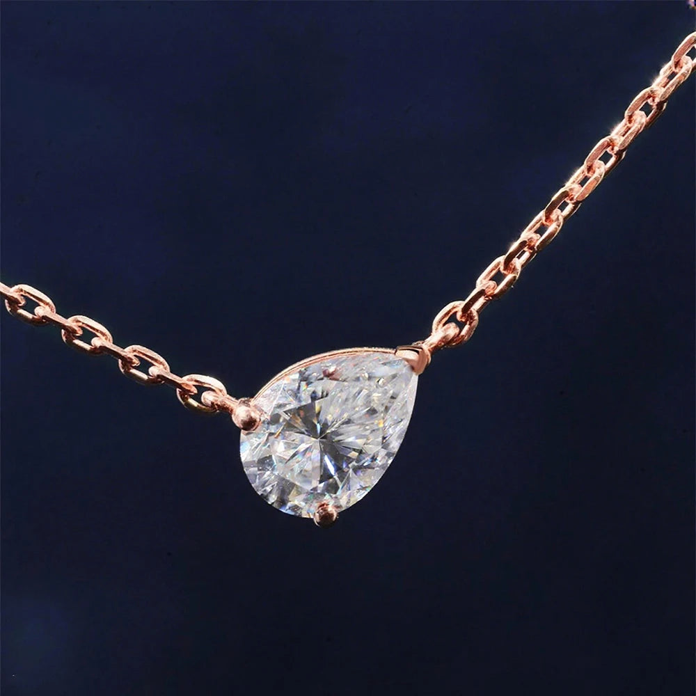 1-3CT Pear Cut Moissanite Pendant Necklace S925 Silver East West Solitaire Water Drop Diamond Neck