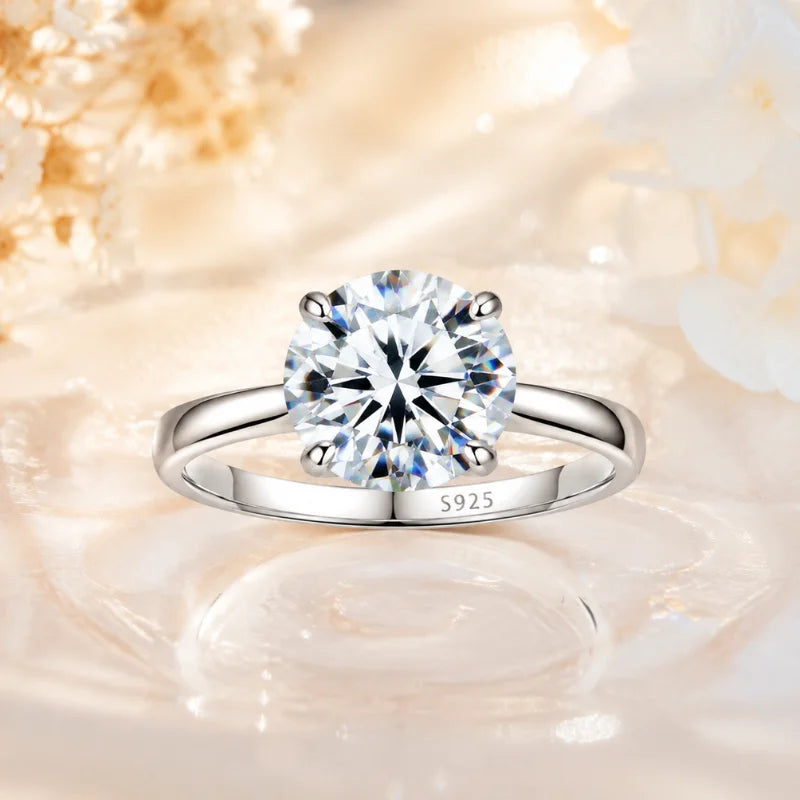 Women's Round Moissanite Rings 925 Sterling Silver VVS Moissanite Ring 0.5/1/1.5/2/3/4CT Moissanite Diamond with GRA Certificate