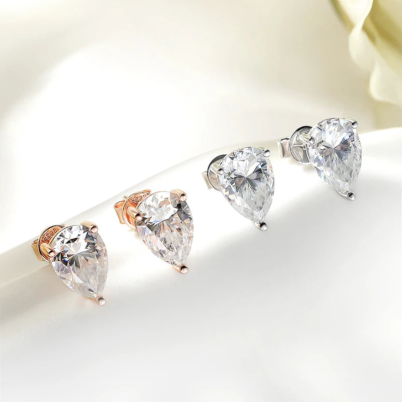 Smyoue 0.5CT 1CT Pear Cut Certified Moissanite Stud Earrings