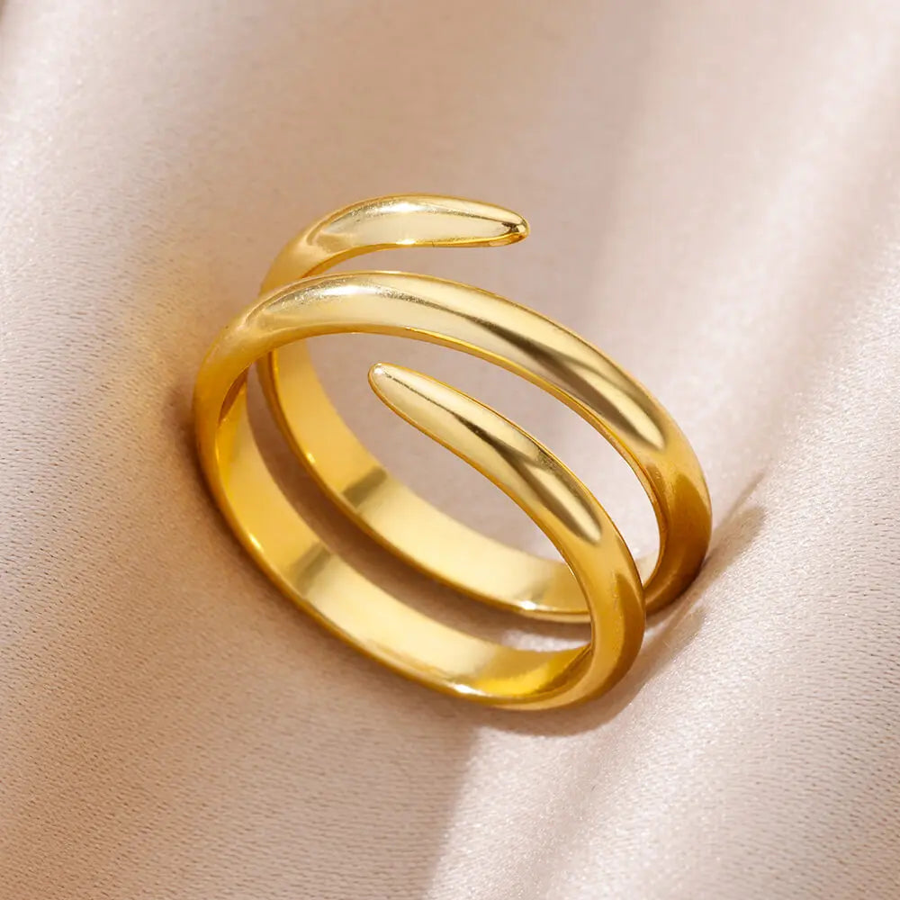 Stainless Steel Rings for Women Gold Color Multilayer Geometric Open Ring Vintage