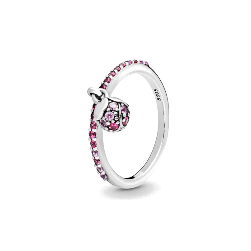 925 Sterling Silver Red Luminous firefly Heart Stone Snowflake Daisy