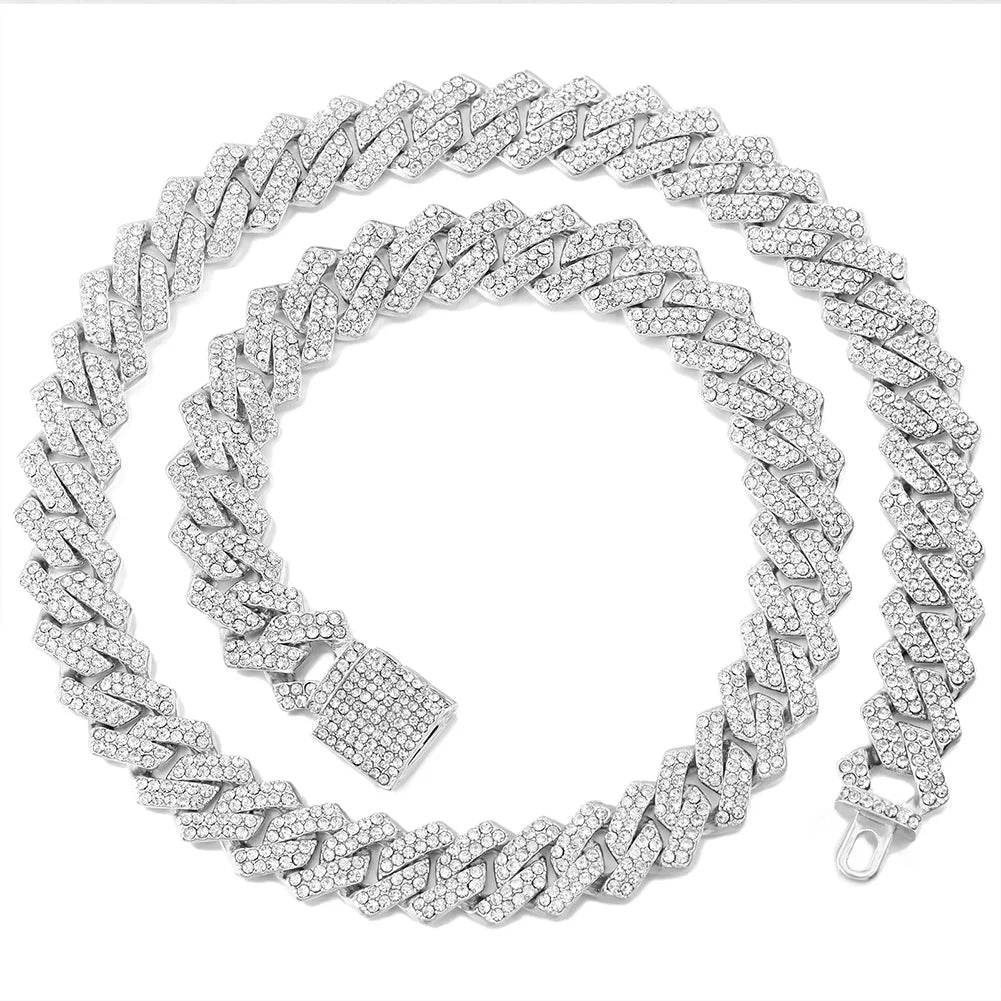 Iced Out Cuban Link Chain 14MM Prong Rhombus Diamond Cuban Chain