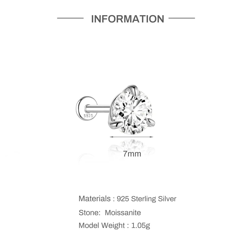 0.5-1.2 Carat D Color Moissanite Ear Stud Earrings For Women 925 Sterling Silver Sparkling