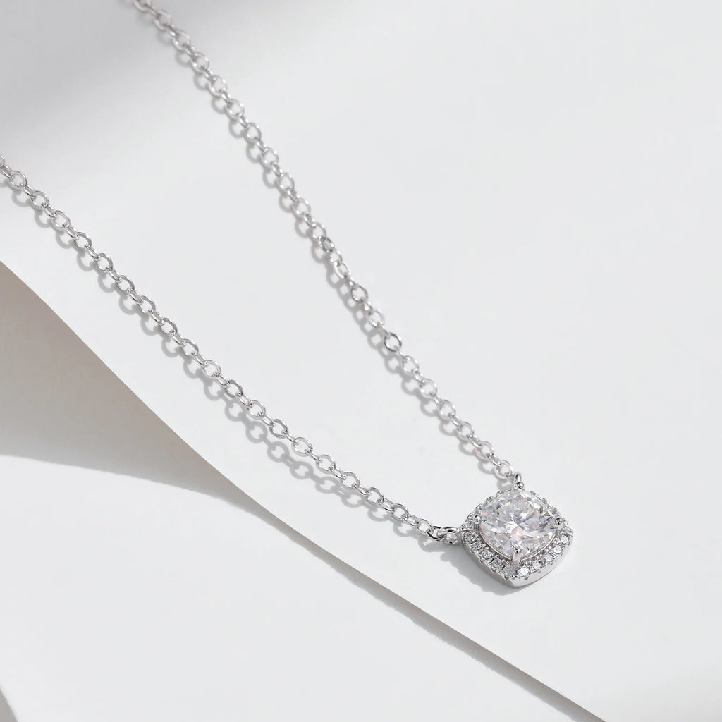 Square & Round Halo Moissanite 925 Sterling Silver Pendant