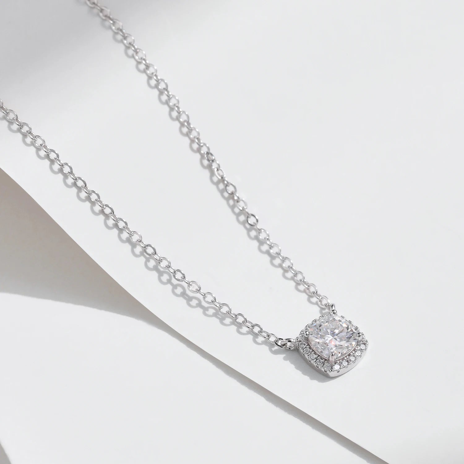 Square & Round Halo Moissanite 925 Sterling Silver Pendant