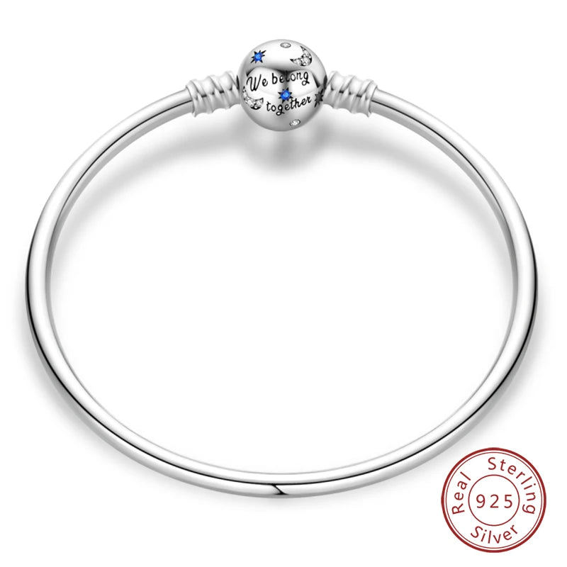 Bracelet Silver 925  17-20CM Star Moon Sun Four Leaf Clover Green Zircon