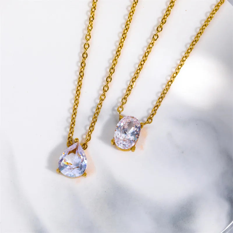 Gold Water Drop Oval Lab Diamond Chocker Necklace