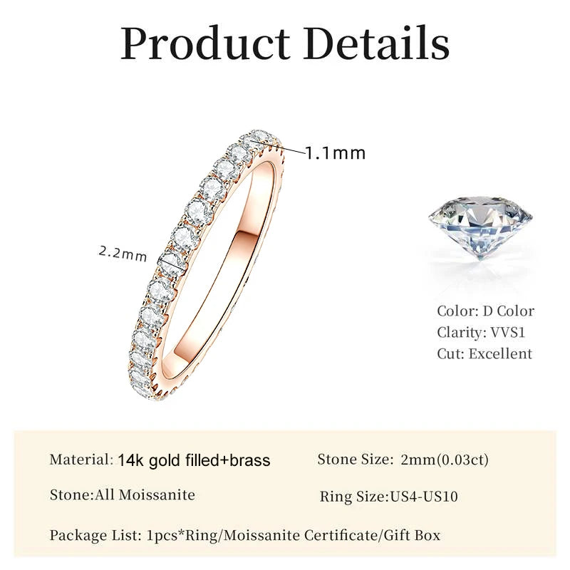 14k Gold Filled Lab Created 2mm Moissanite Eternity Ring