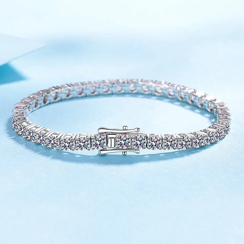 925 Sterling Silver Moissanite Bracelet 3mm D VVS1 Diamond with GRA