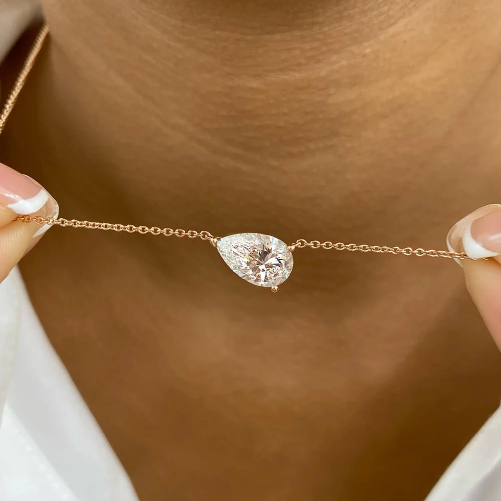 1-3CT Pear Cut Moissanite Pendant Necklace S925 Silver East West Solitaire Water Drop Diamond Neck