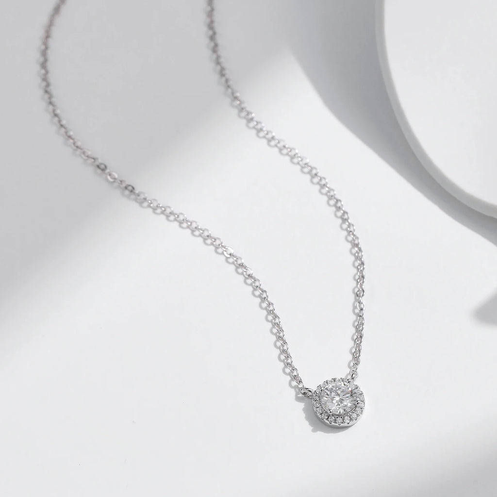 Square & Round Halo Moissanite 925 Sterling Silver Pendant