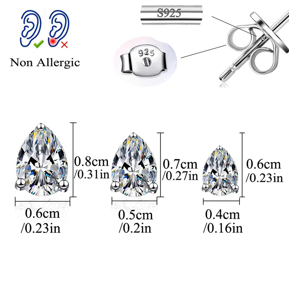 Sterling Silver Shiny Cubic Zirconia Water Drop Stud Earrings