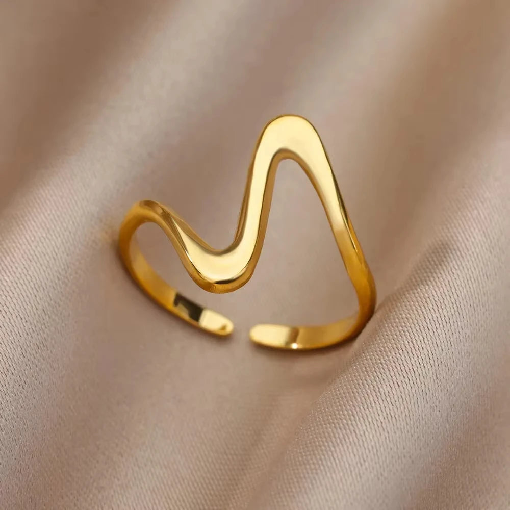 Stainless Steel Rings for Women Gold Color Multilayer Geometric Open Ring Vintage