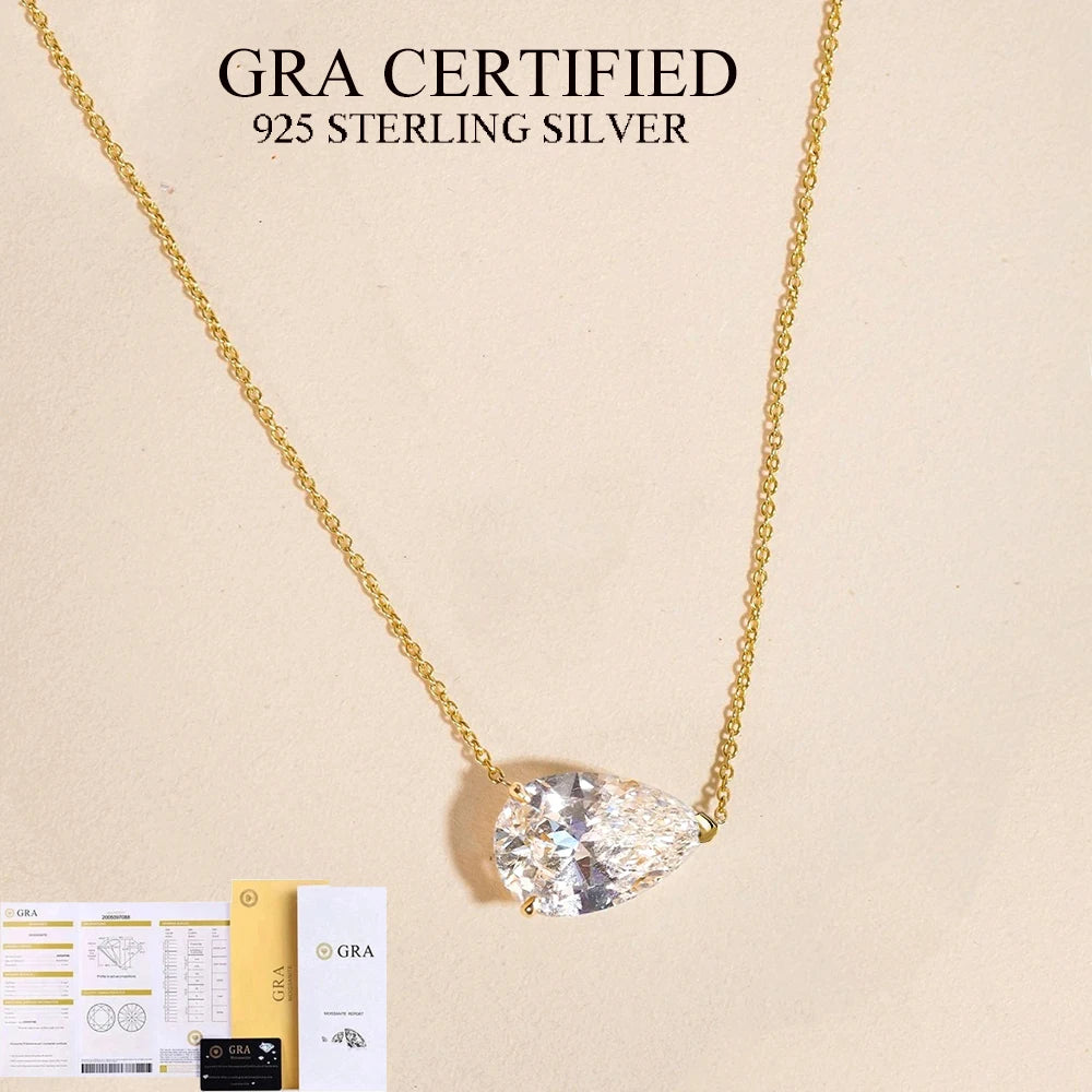 1-3CT Pear Cut Moissanite Pendant Necklace S925 Silver East West Solitaire Water Drop Diamond Neck