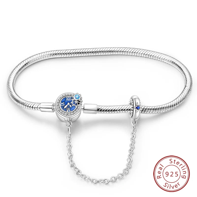 Bracelet Silver 925  17-20CM Star Moon Sun Four Leaf Clover Green Zircon