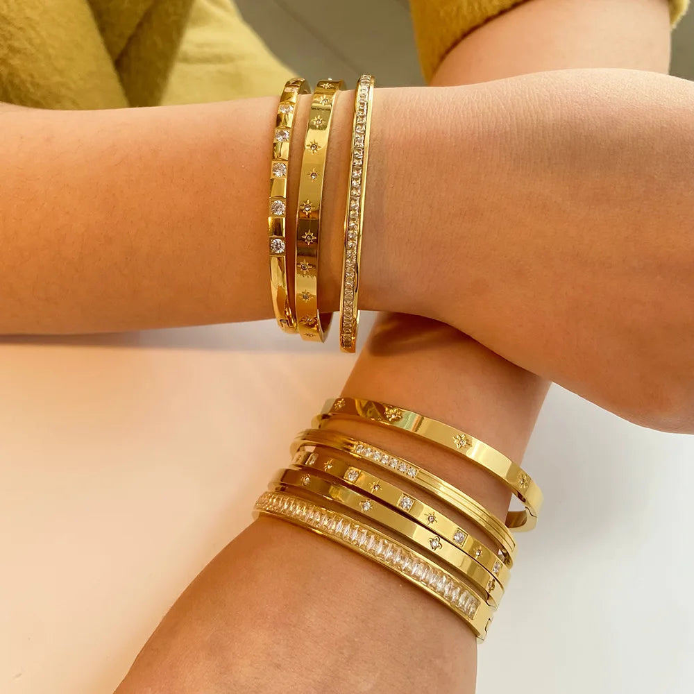 Waterproof Cubic Zirconia Bangles Stainless Steel Bracelets Tarnish Free  Jewelry for Women