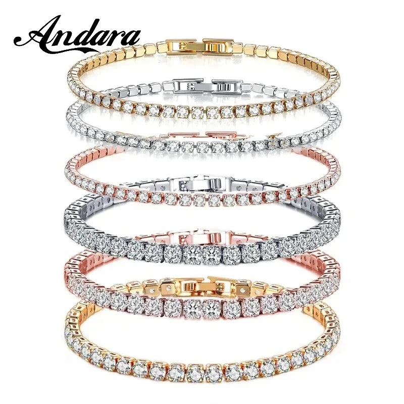 925 Sterling Silver Rose Gold Tennis Bracelet Sparkling Crystal