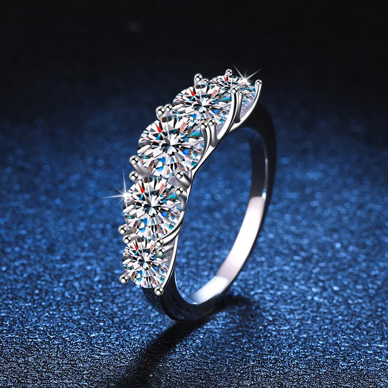 18k Plated 3.6CT All Moissanite Rings for Women 5 Stones Sparkling Diamond S925 Sterling Silver  GRA