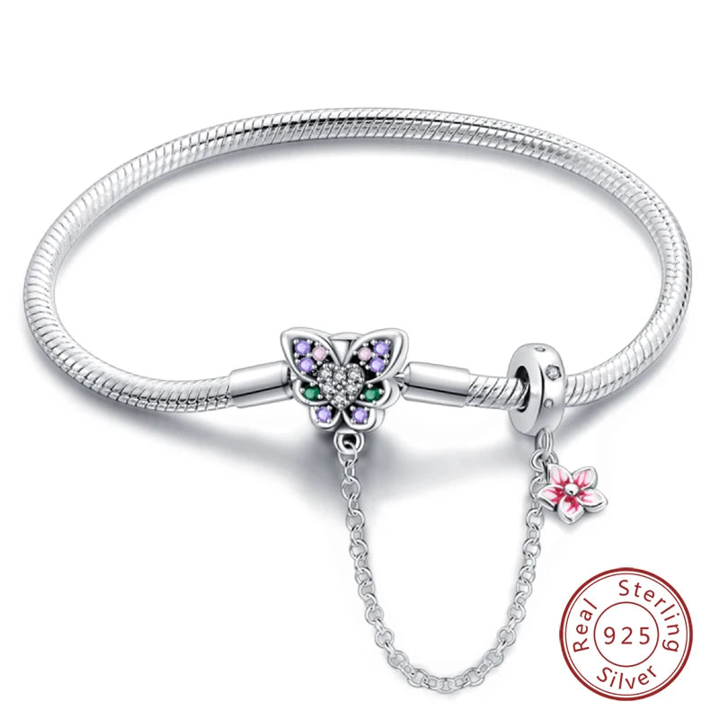 Bracelet Silver 925  17-20CM Star Moon Sun Four Leaf Clover Green Zircon