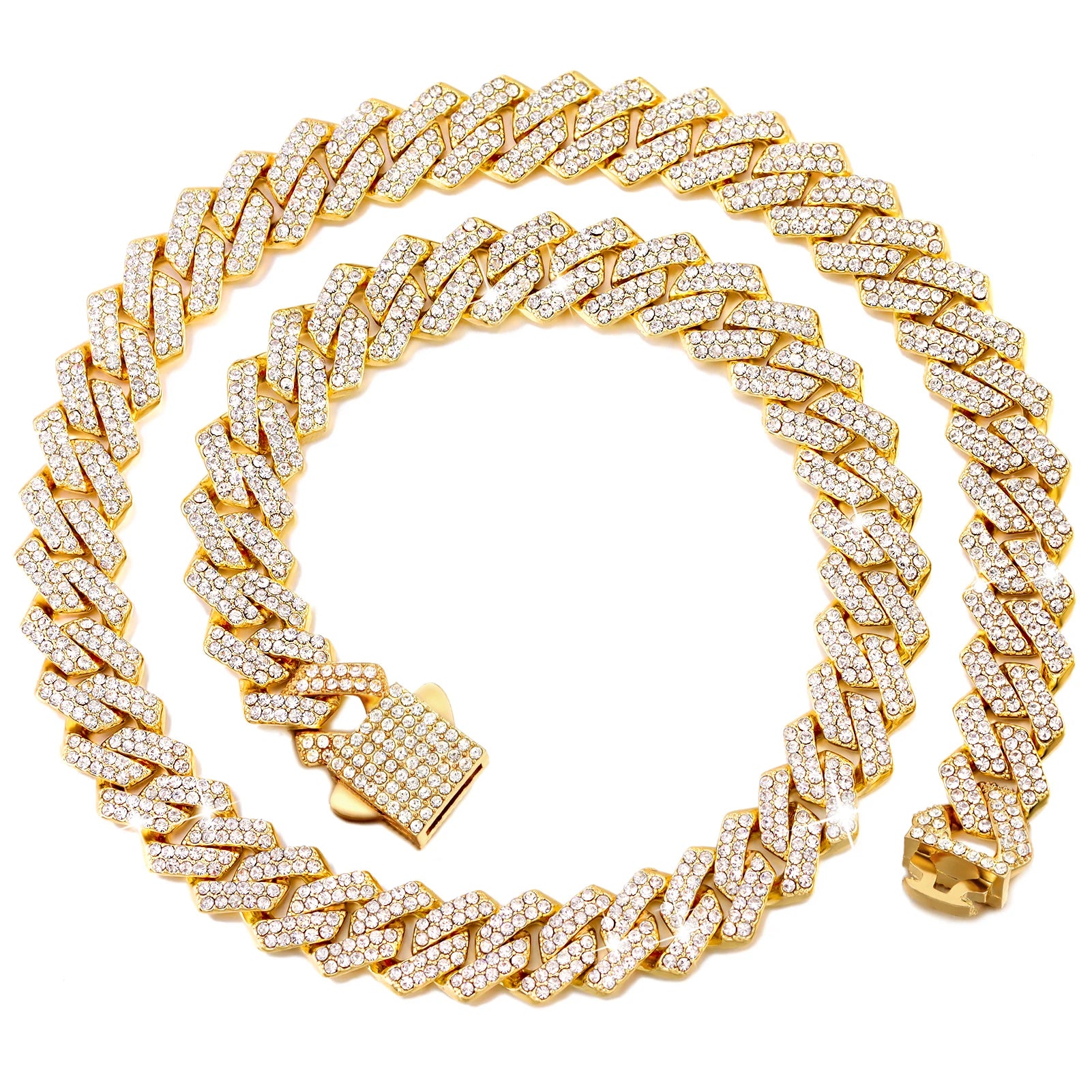 Iced Out Cuban Link Chain 14MM Prong Rhombus Diamond Cuban Chain