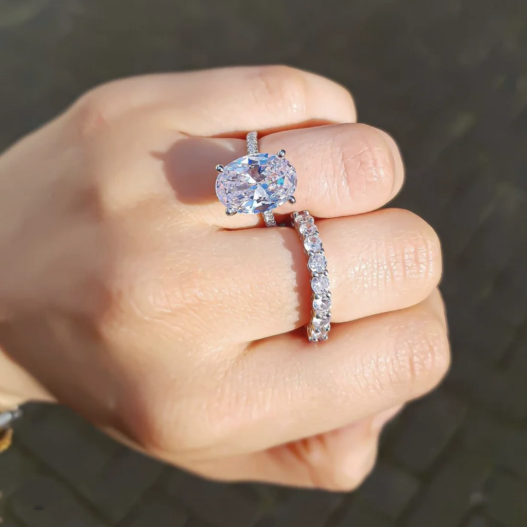 Luxury 925 Sterling SILVER Oval Square Simulated Diamond Rings