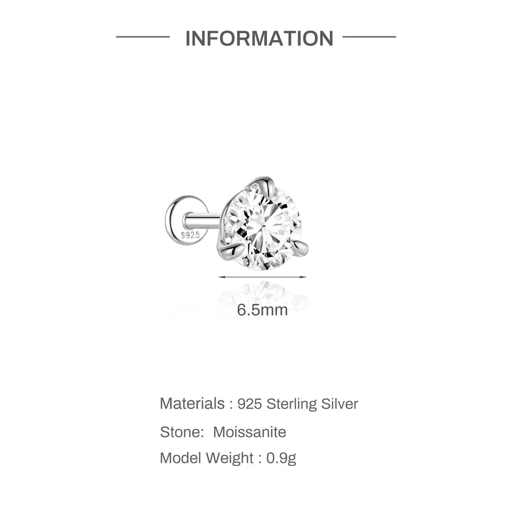 0.5-1.2 Carat D Color Moissanite Ear Stud Earrings For Women 925 Sterling Silver Sparkling