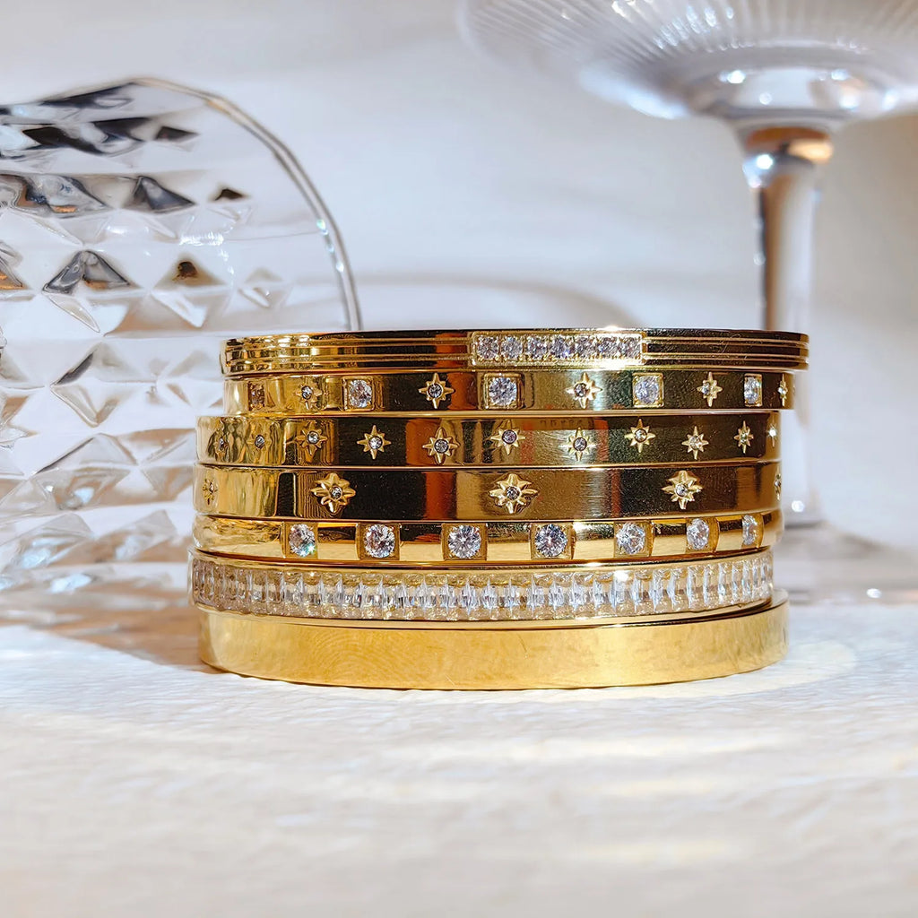 Waterproof Cubic Zirconia Bangles Stainless Steel Bracelets Tarnish Free  Jewelry for Women