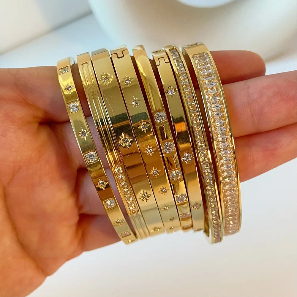 Waterproof Cubic Zirconia Bangles Stainless Steel Bracelets Tarnish Free  Jewelry for Women