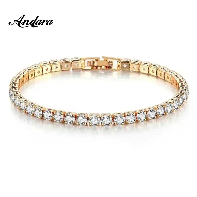 925 Sterling Silver Rose Gold Tennis Bracelet Sparkling Crystal