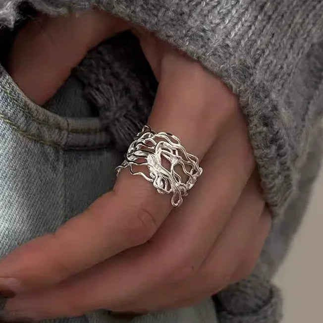 925 Sterling Silver Irregular Ring for Women Geometry Versatile Minimalism