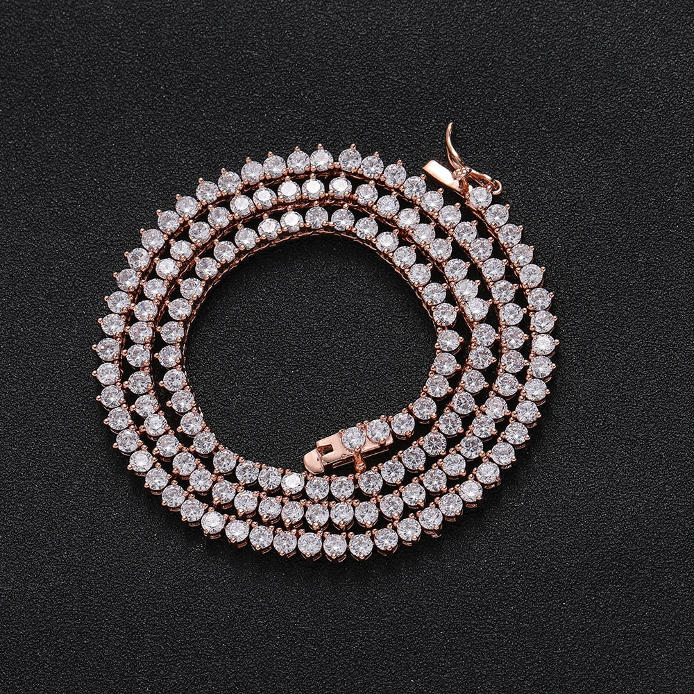 3mm Rose gold color Brass White Cubic Zircon 3 Prong Tennis Chain