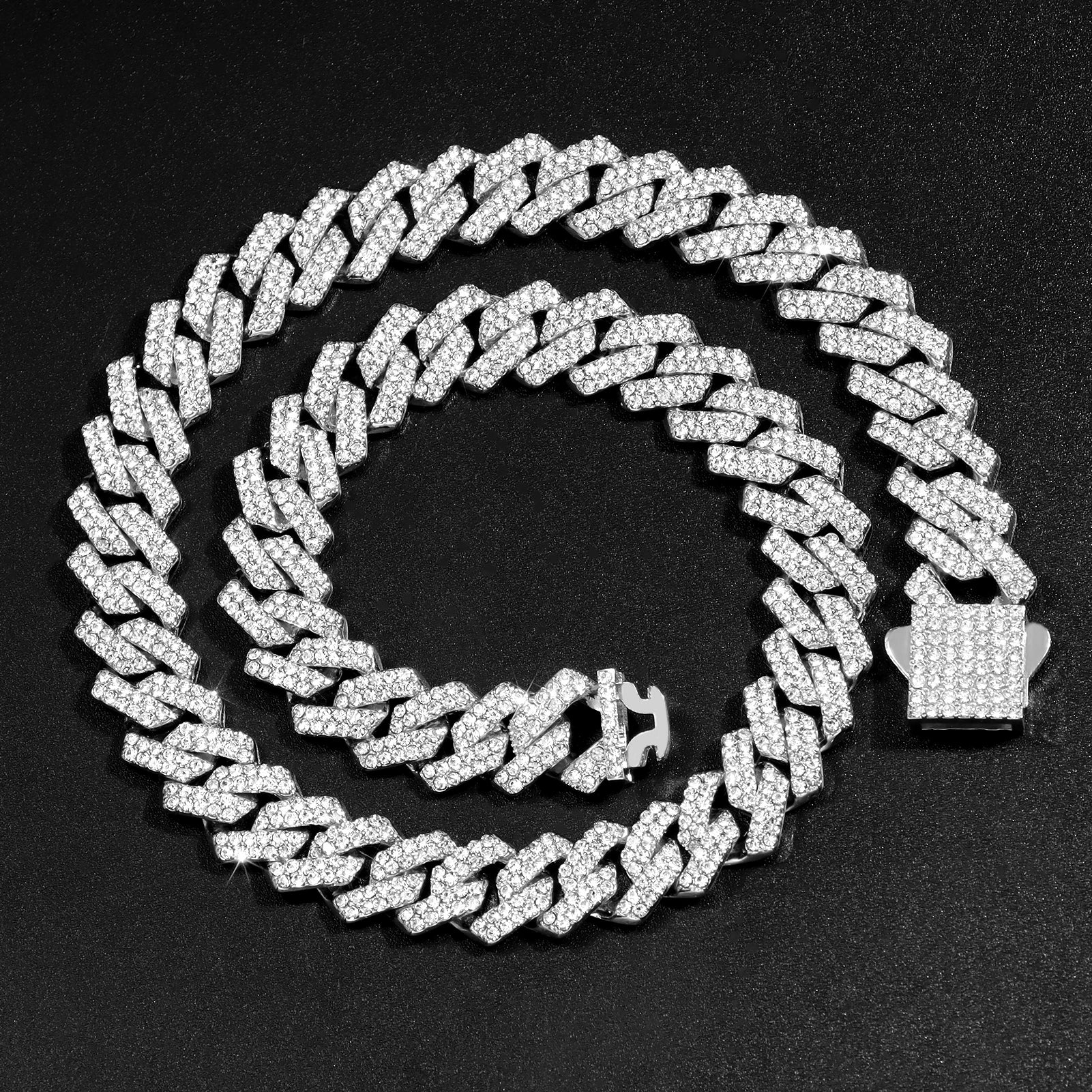 Iced Out Cuban Link Chain 14MM Prong Rhombus Diamond Cuban Chain