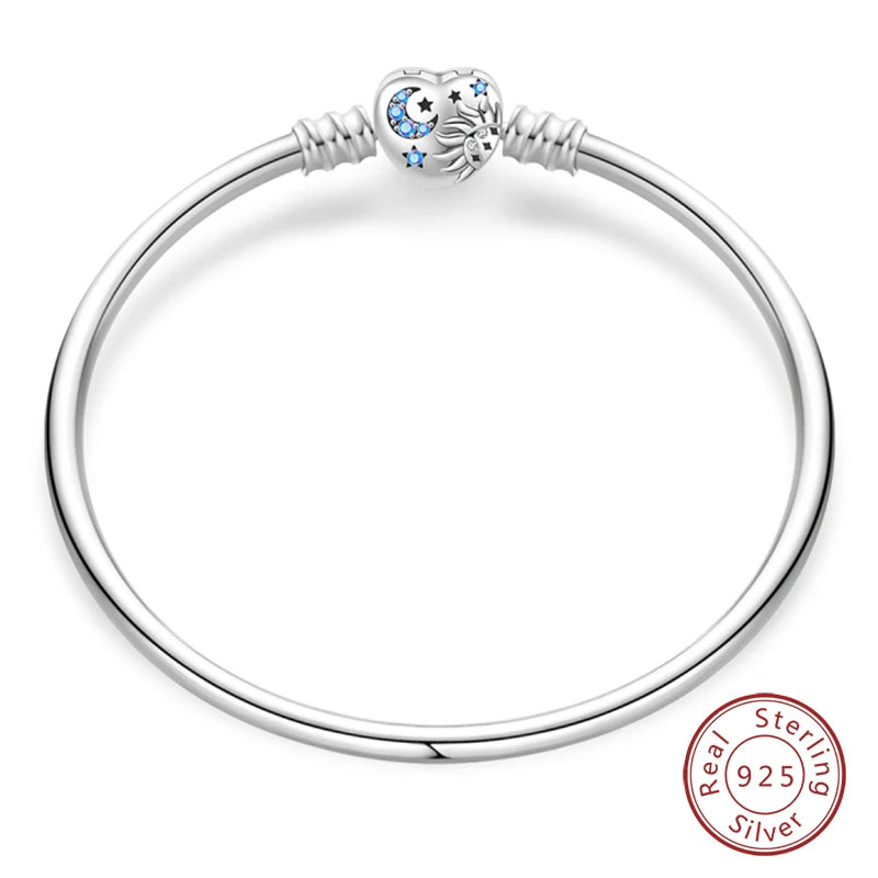 Bracelet Silver 925  17-20CM Star Moon Sun Four Leaf Clover Green Zircon