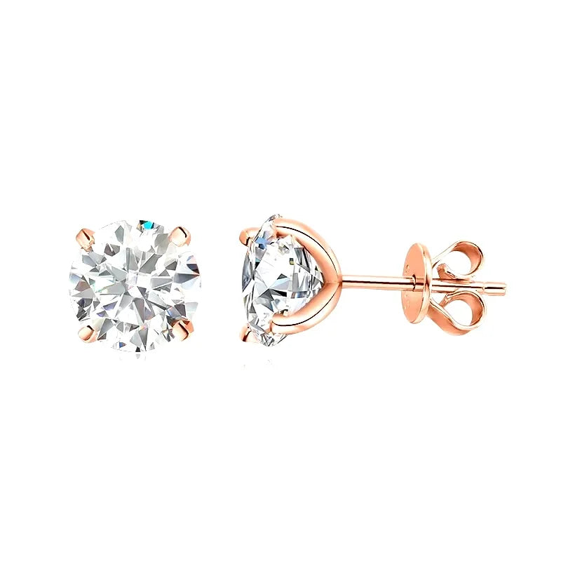 0.2-3CT Moissanite Stud Earrings For Women Rose Gold Tone Plated Solid 925 Sterling Silver Sparkling Lab Created Diamond