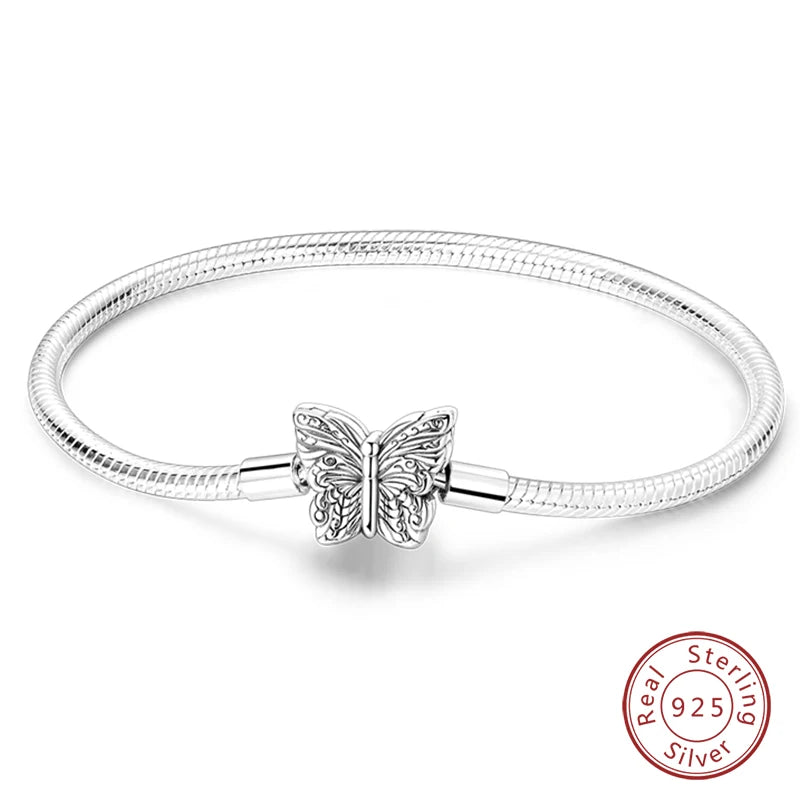 Bracelet Silver 925  17-20CM Star Moon Sun Four Leaf Clover Green Zircon