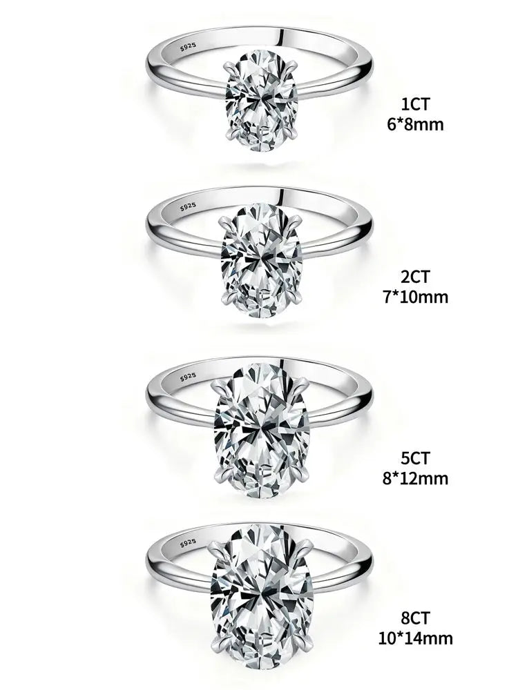 925 Sterling Silve Shiny 1-8CT Zircon Oval Stone