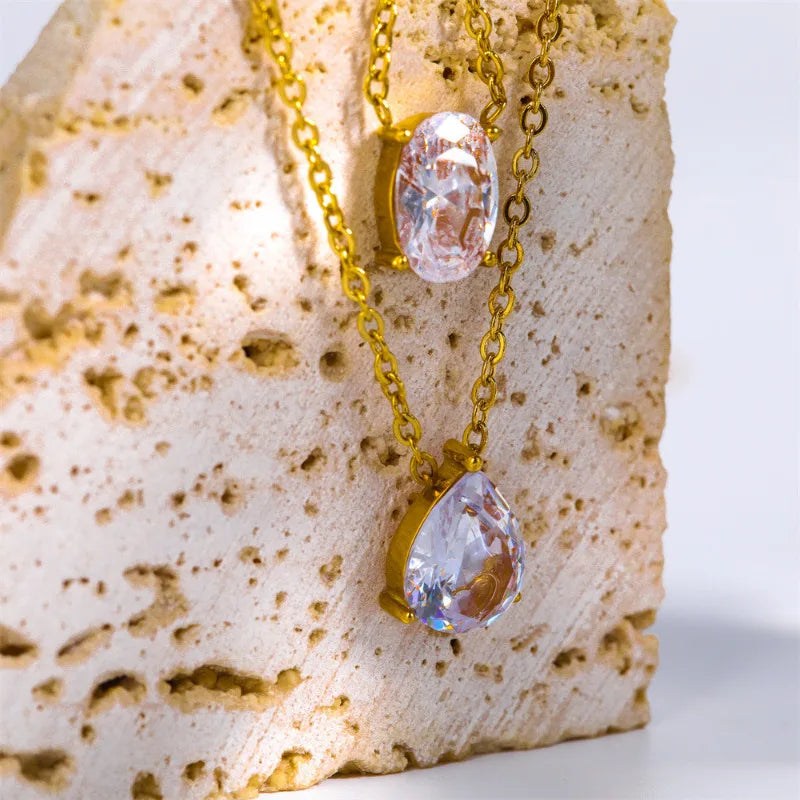 Gold Water Drop Oval Lab Diamond Chocker Necklace
