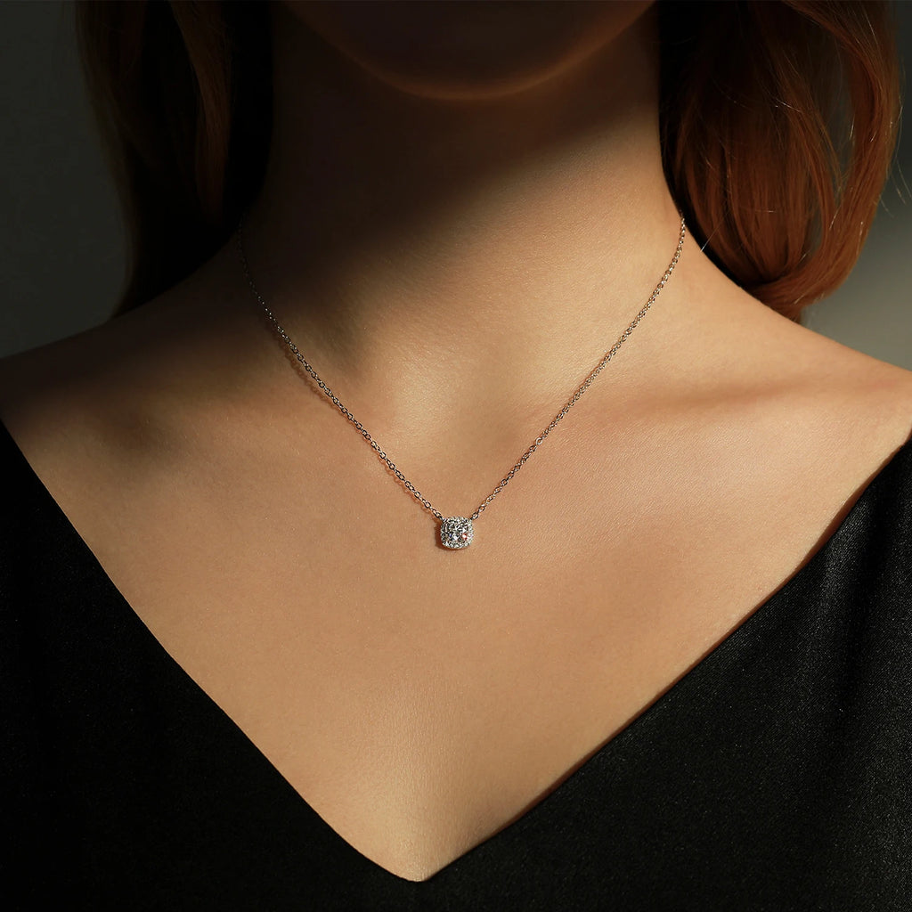 Square & Round Halo Moissanite 925 Sterling Silver Pendant