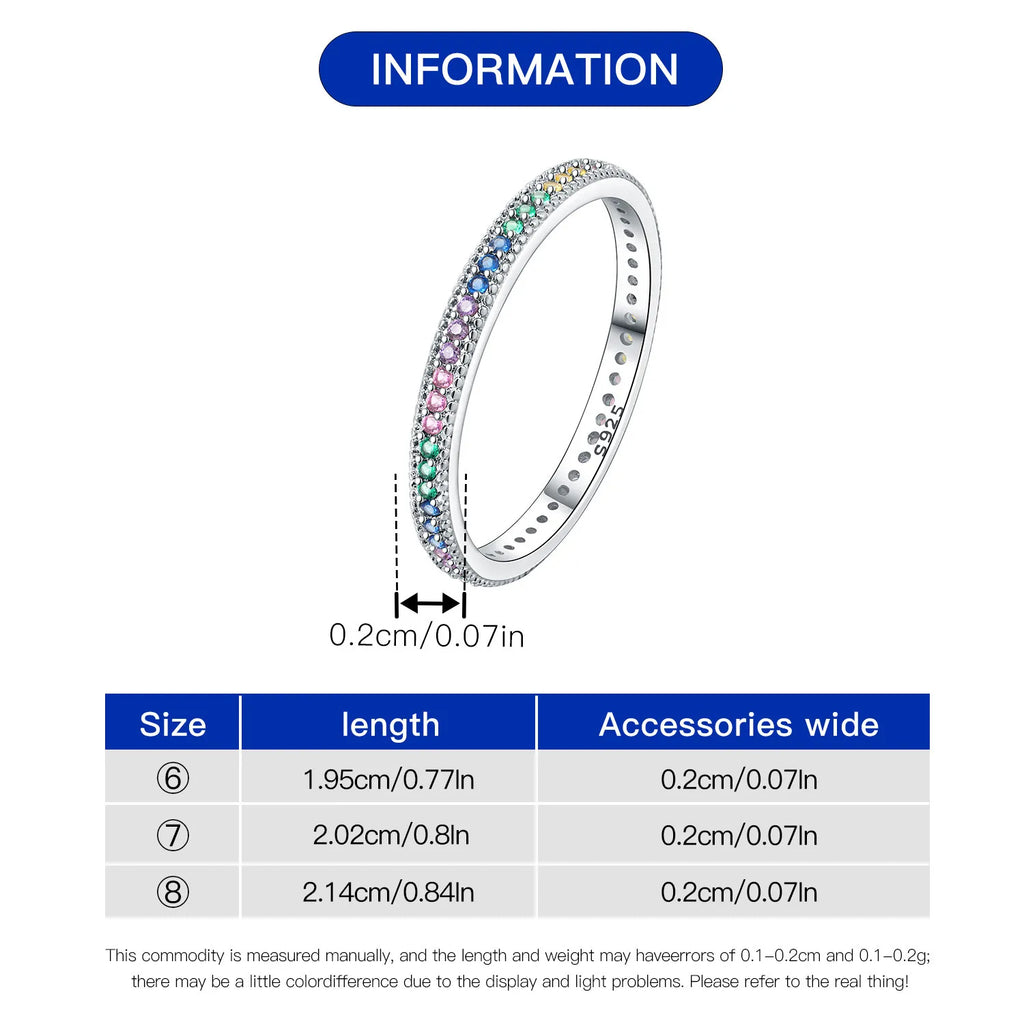 Original 925 Sterling Silver Simple Colorful Zircon