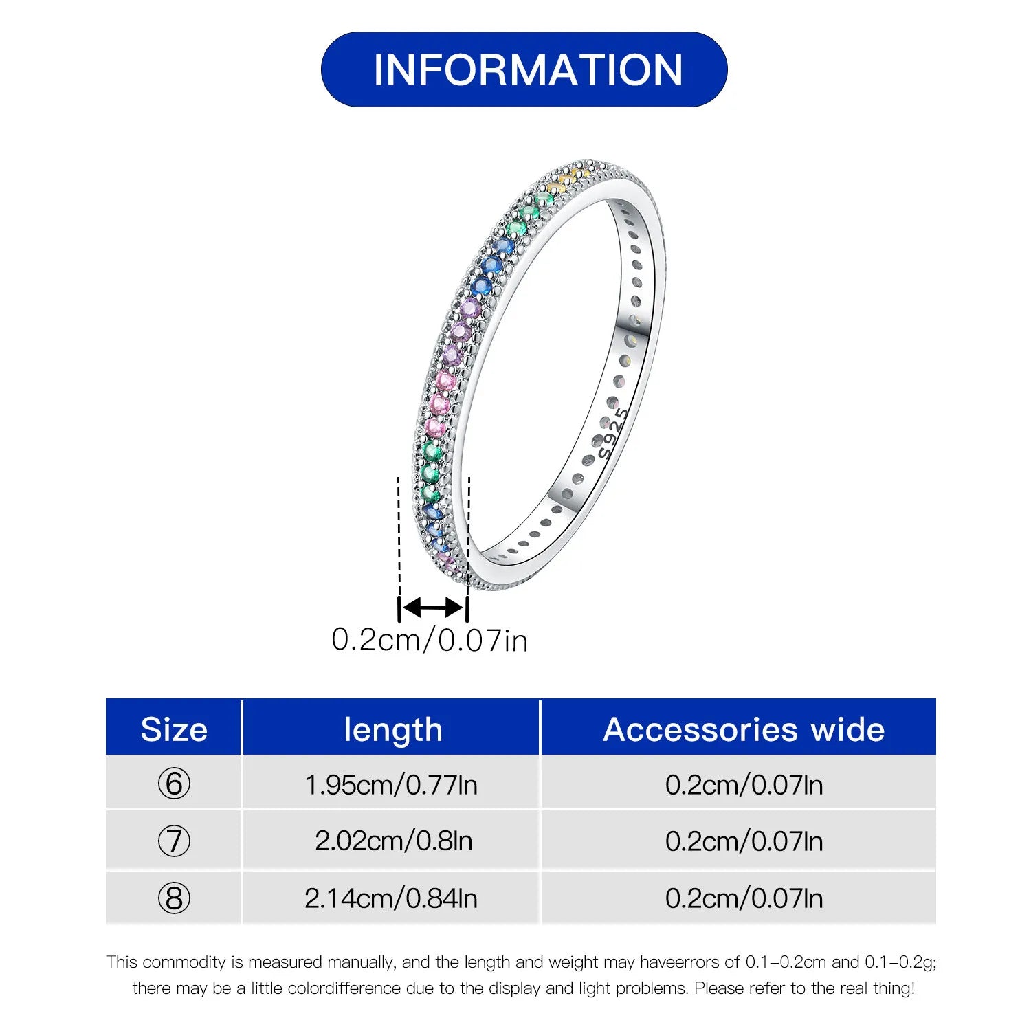Original 925 Sterling Silver Simple Colorful Zircon