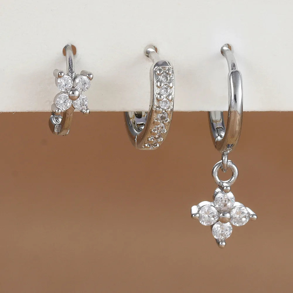 3PCS Orange Blue Zircon Hanging Earrings Set for Wome