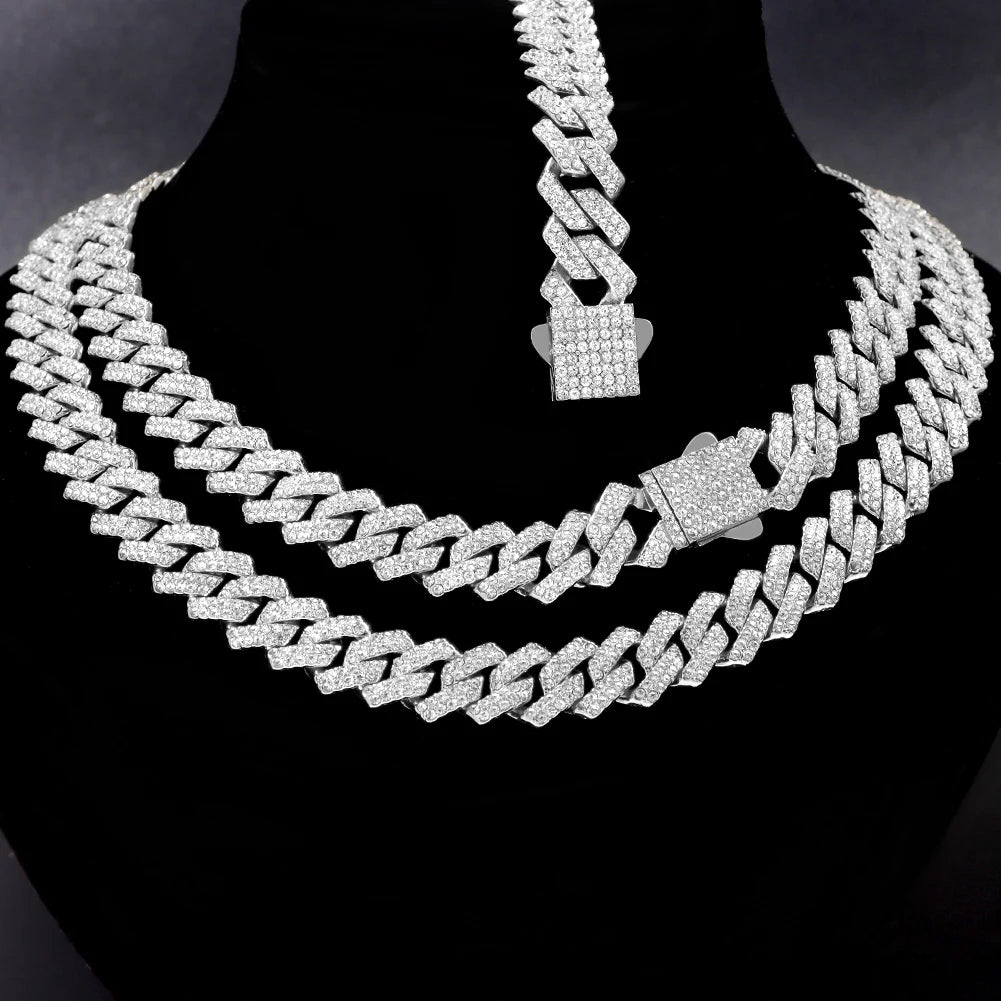 Iced Out Cuban Link Chain 14MM Prong Rhombus Diamond Cuban Chain