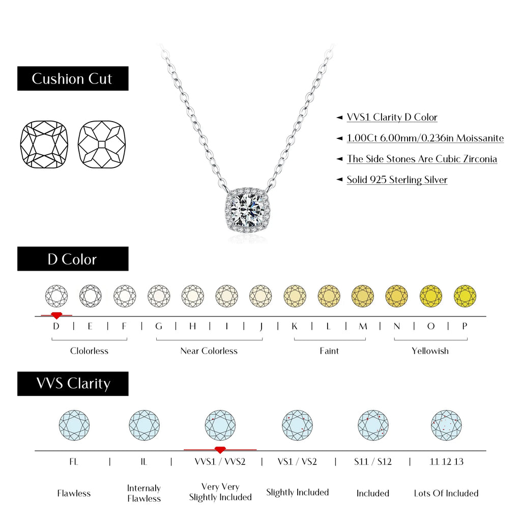 Square & Round Halo Moissanite 925 Sterling Silver Pendant