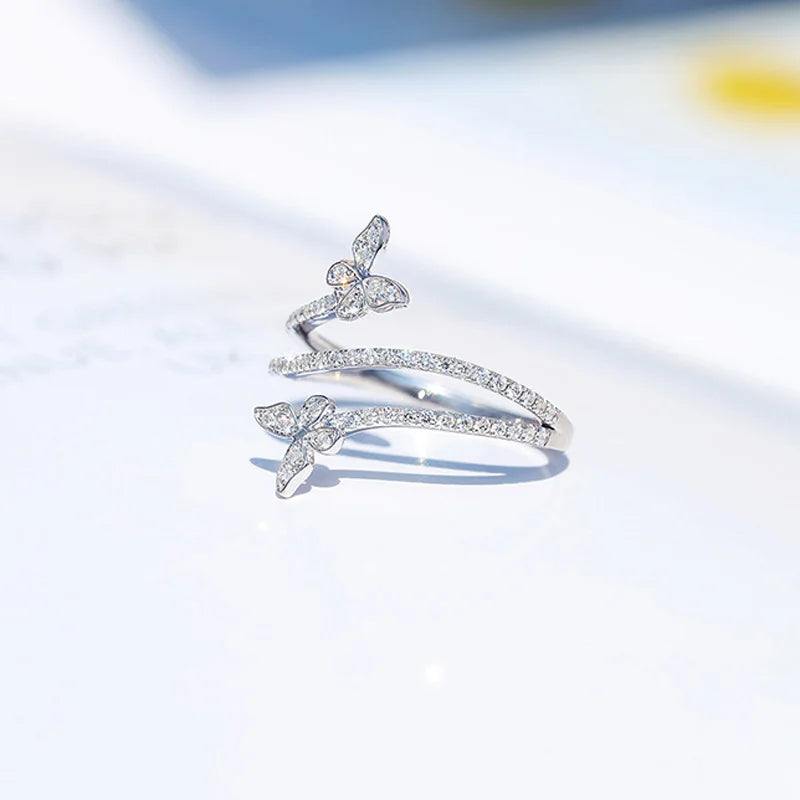 Double Butterfly Ring for Women 925 Sterling Silver Clear Zircon Diamond
