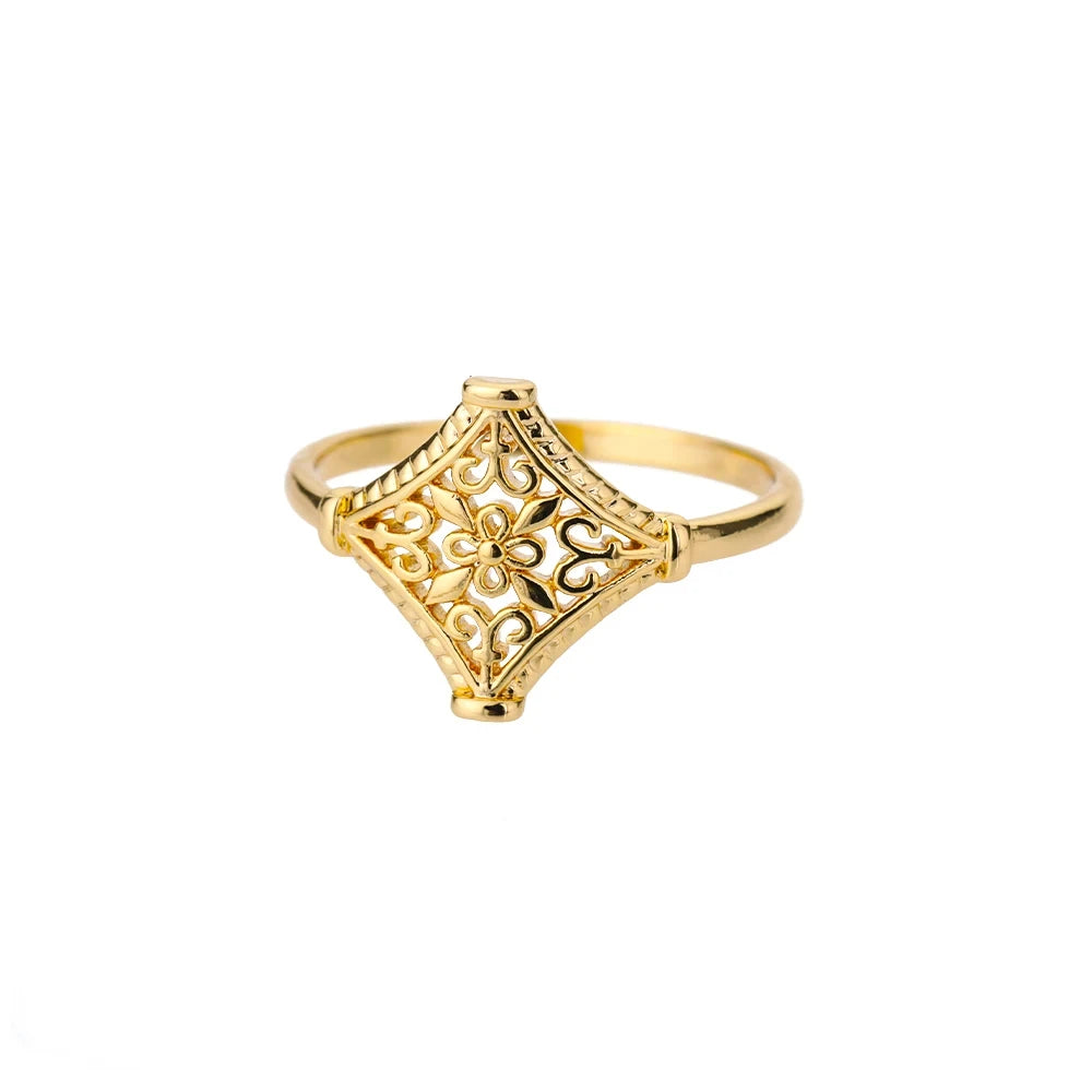 Stainless Steel Lotus Flower Ring for Women Gold Color Vintage Stone Opal Oval