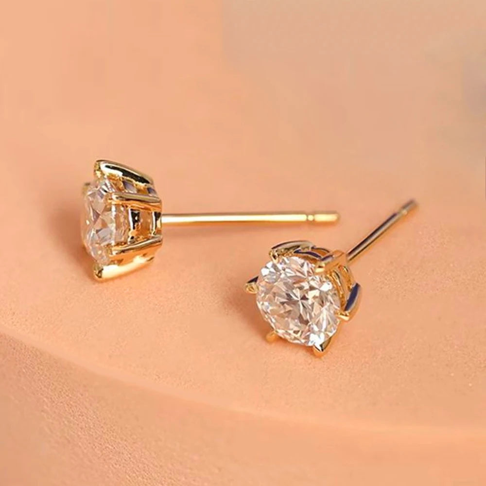 Classic Golden Six Claw Moissanite Stud Earrings