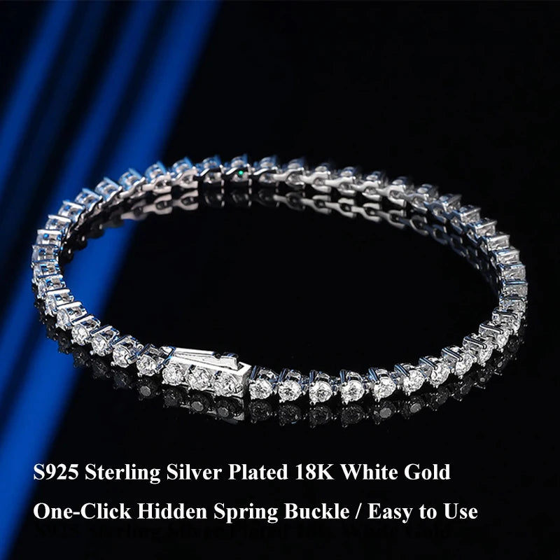 3 Claw Setting D Color VVS1 Full Paved Moissanite Tennis Bracelet