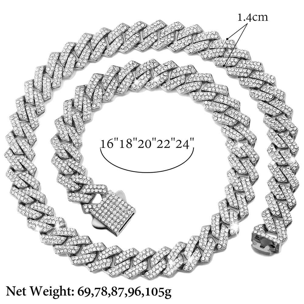 Iced Out Cuban Link Chain 14MM Prong Rhombus Diamond Cuban Chain