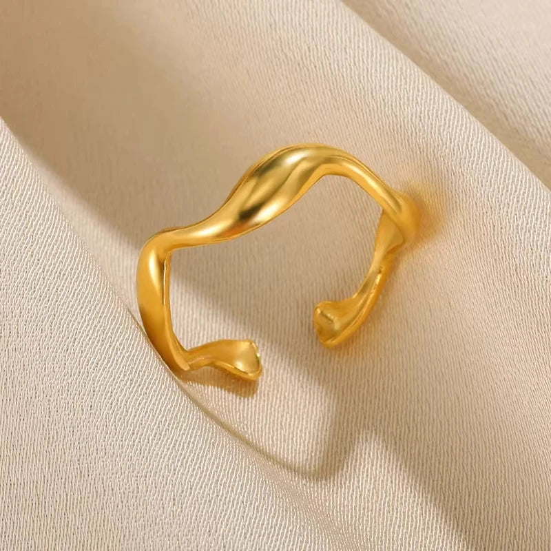 Stainless Steel Rings for Women Gold Color Multilayer Geometric Open Ring Vintage